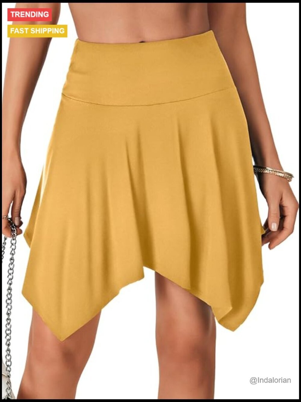High Waist Asymmetrical Ruffle Hem Stretchy Flowy Mini Skirt